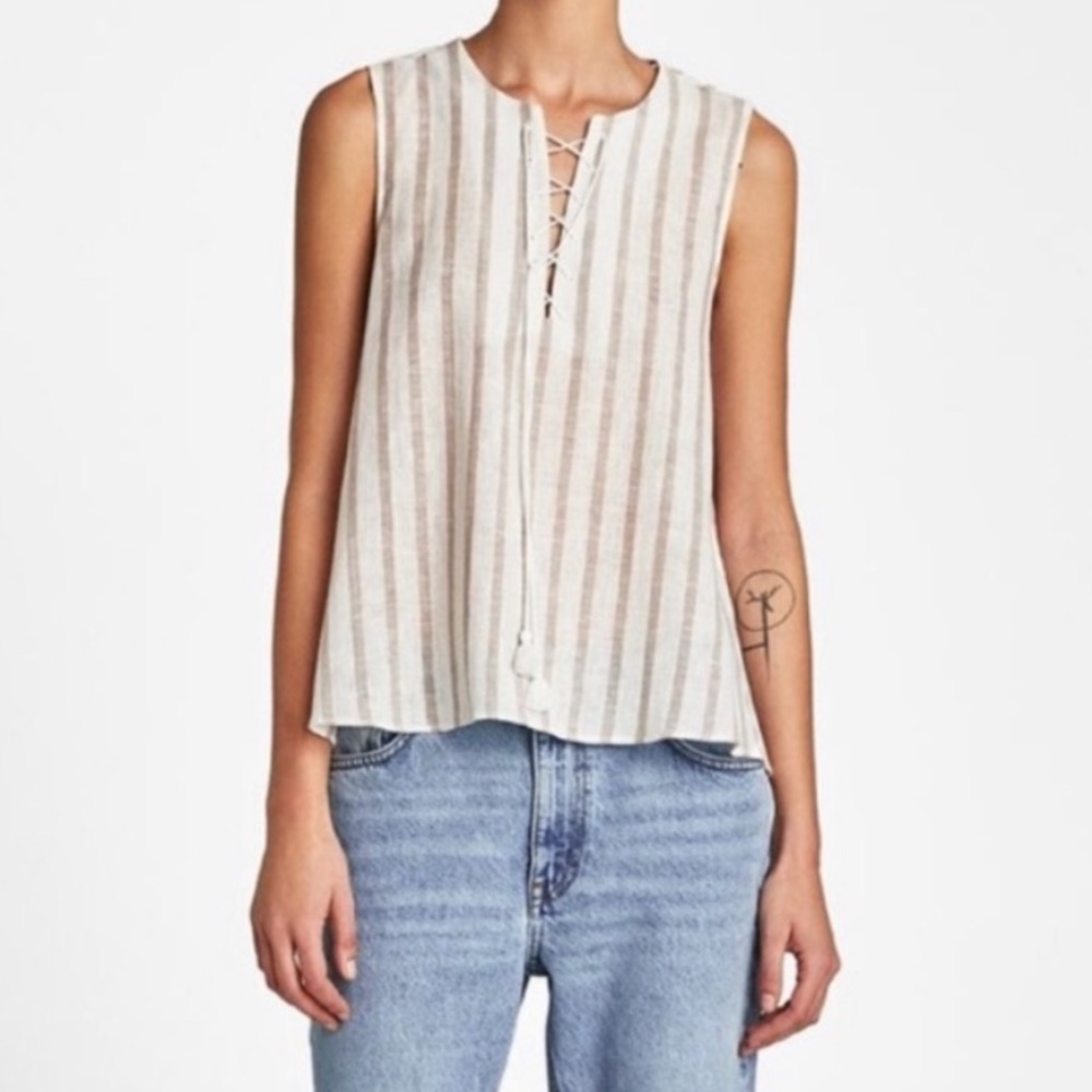 Zara Basic Linen & Cotton Striped Sleeveless Top